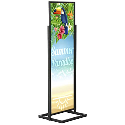 M&T Displays Metal Eco Info Board, Black 22x69 Inches Slide-In Poster Sign Holder 1 Tier Double Sided Floor Standing Pedestal Advertising Display with Backing and Anti-Glare PET Cover - color: Black, size: 22x69