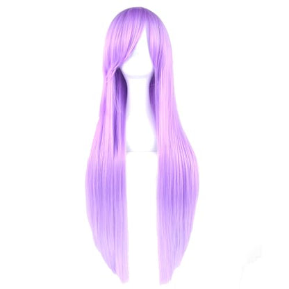 80cm Long Straight Natural Hair Cosplay Wigs with Bangs Colorful Halloween Costume Party Wig for Women (Bright Purple) - color: Bright Purple