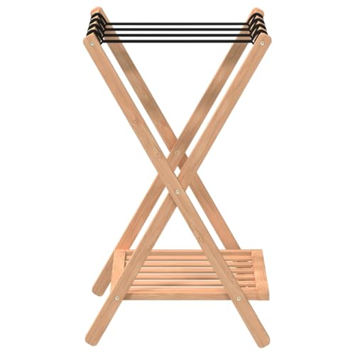 Bamboo Luggage Rack with Lower Shoe Shelf, Foldable Suitcase Stand for Bedroom, Guest Room, Hotel, Brown, 26.8 x 15 x 22.8 Inches - color: Brown