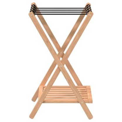 Bamboo Luggage Rack with Lower Shoe Shelf, Foldable Suitcase Stand for Bedroom, Guest Room, Hotel, Brown, 26.8 x 15 x 22.8 Inches - color: Brown