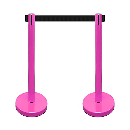 VIP Crowd Control Retractable Belt Stanchion Queue Safety Barrier Set, 36" Ht, 78" Belt (2 M.Pink Posts Black Belt) - color: 2 M.Pink Posts Black Belt