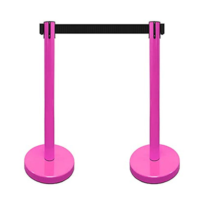 VIP Crowd Control Retractable Belt Stanchion Queue Safety Barrier Set, 36" Ht, 78" Belt (2 M.Pink Posts Black Belt) - color: 2 M.Pink Posts Black Belt