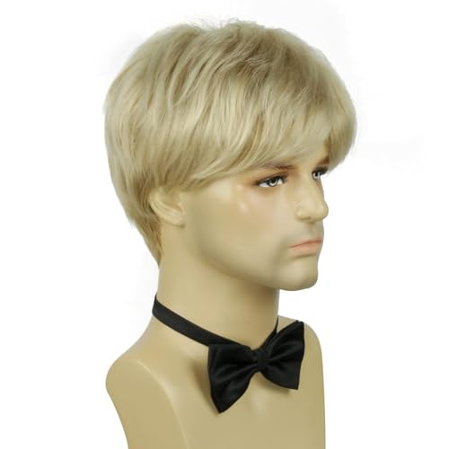 Mens Blonde Wig,Short Straight Natural Hair Synthetic Full Wig for Man Men Guy Cosplay Anime Party Costume Anime Men's Wigs - color: Blonde