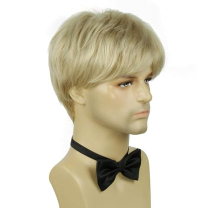 Mens Blonde Wig,Short Straight Natural Hair Synthetic Full Wig for Man Men Guy Cosplay Anime Party Costume Anime Men's Wigs - color: Blonde