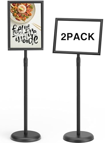 KOOV Sign Holder 8.5x11 inch Adjustable Floor Standing Holder Stand | Round Base, 2Pack Pedestal Design Sign Stand, Indoor/Outdoor Use, Advertisement Display - size: 8.5 x 11 Inches,2pack