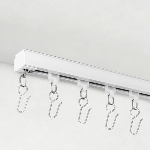 Ceiling Curtain Track, Curtain Track Ceiling Mount, Ceiling Mounted Curtain Track Rails System for Sliding Curtains, Room Divider Curtains Rod Wall Mount for Living Room Bedroom Office, White, 6FT - color: White, size: 3ft-6ft (36-72in)