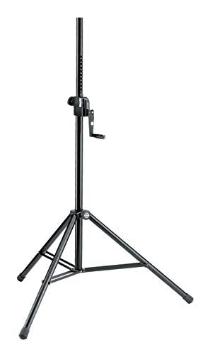 K&M König & Meyer 21300.009.55 Speaker Tripod Stand | Locking Hand Crank Height Adjustment | Double Cross Leg Brace | Folds Compact | Threaded Speaker Connection | Max Load 77 lbs | German Made Black