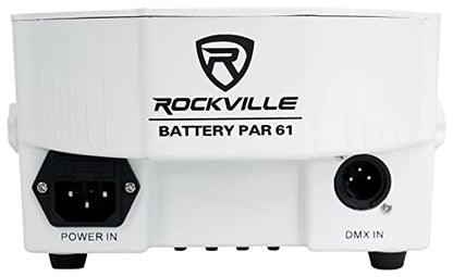 Rockville Battery PAR 61 White RGBWA+UV Wash Light 2-Pack with RLB90 Bag | 10-15-Hour Rechargeable Battery, 5000mA, DMX, 6x6W LEDs, IR Remote, Sound Activated, Strobe, RLB90 Travel Bag, DJ, 3-Items