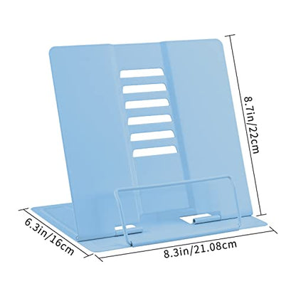 Honagu Metal Desk Book Holder, Hands Free Adjustable Cookbook & Document Holder, Portable Bookstand for Music Books, Textbooks, Recipes, Tablets & iPads (Light Blue) - color: Light Blue
