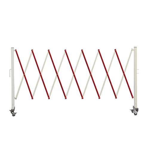 Trafford 11-Ft Expandable Metal Barricade, Mobile Barrier Gate, Red & White | Industrial Retractable Traffic Safety Fence with Locking Casters, Steel Frame and Aluminum Cross Members, Links Together. - size: 11 feet, Red and White