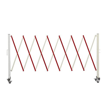 Trafford 11-Ft Expandable Metal Barricade, Mobile Barrier Gate, Red & White | Industrial Retractable Traffic Safety Fence with Locking Casters, Steel Frame and Aluminum Cross Members, Links Together. - size: 11 feet, Red and White