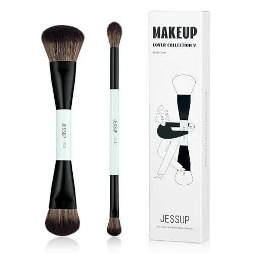 Jessup Makeup Brushes 2pcs Double Sided Foundation Brush Contour Brush Dual Ended Eye Blending Brush, Multi-functional Cosmetic Brush Bright Cyan T502 - style: 2pcs-T502