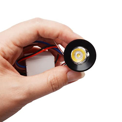 2Pack 1W Mini Spotlights Indoor 1 Inch Recessed Showcase Display Under-Cabinet LED Lights Fixture with AC 110V/220V to 3-12V Power Supply LED Driver 3000K Warm-White Lighting Black Shell - color: Black