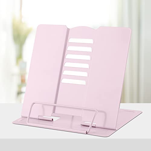 Honagu Book Stand Metal Desk Book Holder, Book Holders for Reading Hands Free, Adjustable Cookbook Documents Holder, Portable Bookstand for Music Books, Textbook, Recipe, Tablet, Ipad (Macaron Pink) - color: Macaron Pink