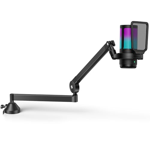 InnoGear USB Gaming Microphone for PC Boom Arm Condenser Mic Set, Black | One-Touch Mute, Interruption-Free, Adjustable Boom Arm, Zero-Latency Monitoring, Work with Xbox, Changeable RGB Modes - color: Black, style: 2-Axis Arm with Mic