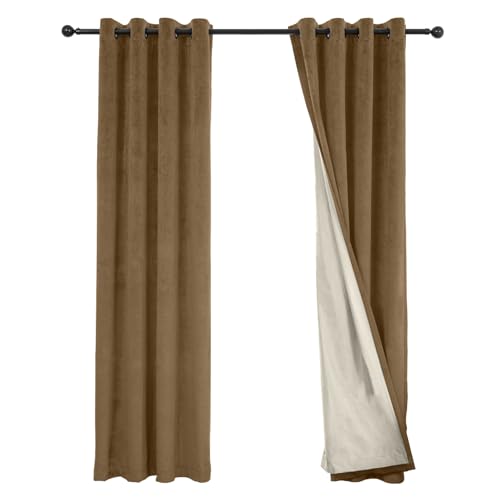 100% Full Blackout Velvet Curtains with Liner Grommet 42x63 Coffee - color: Coffee, size: 42"W x 63"L (Pack of 2)