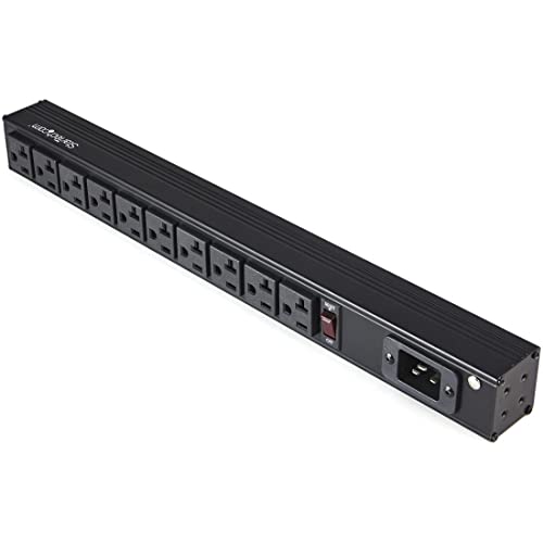 StarTech 10-Outlet 1U PDU, 125V/16A, UL, 8ft Cord, TAA (RKPW101920) | NEMA 5-20P input, 10x NEMA 5-15/20R outlets, 20A breaker, Front switch, Fits 2-post and 4-post racks