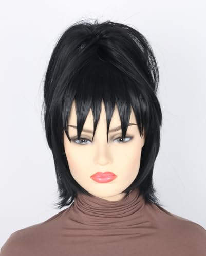 Topcosplay Women or Girls Short Black Wig with Ponytail Halloween Costume Cosplay Party Wigs - color: Black Ponytail Style