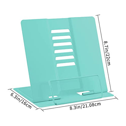 Honagu Book Stand Metal Desk Book Holder, Book Holders for Reading Hands Free, Adjustable Cookbook Documents Holder, Portable Bookstand for Music Books, Textbook, Recipe, Tablet, Ipad (Light Green) - color: Light Green