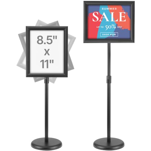 VEVOR Pedestal Sign Holder, 8.5 x 11 Inch Vertical and Horizontal Adjustable Poster Stand, Heavy-Duty Floor Standing Sign Holder with Round Base for Display, Advertisement, and Outdoor, Black | Vertical and Horizontal Heavy-Duty Floor Standing Sign Holder