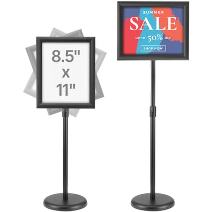 VEVOR Pedestal Sign Holder, 8.5 x 11 Inch Vertical and Horizontal Adjustable Poster Stand, Heavy-Duty Floor Standing Sign Holder with Round Base for Display, Advertisement, and Outdoor, Black | Vertical and Horizontal Heavy-Duty Floor Standing Sign Holder