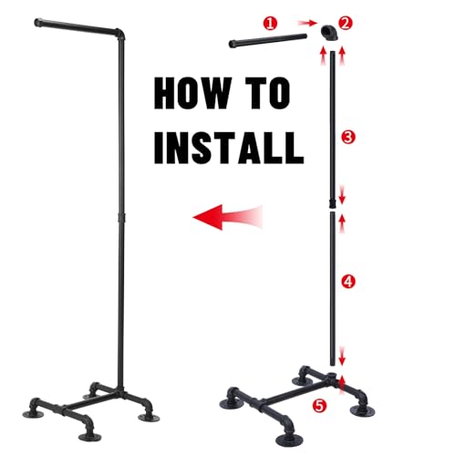 Hoolerry Industrial Pipe Clothing Rack 59.5'' Dress Hanger Coat Racks Stand | Multipurpose Free Standing, Closet Rod Standing Iron Garment Bar, Retail Vendor Display Hanging, Home Closet Storage, Black