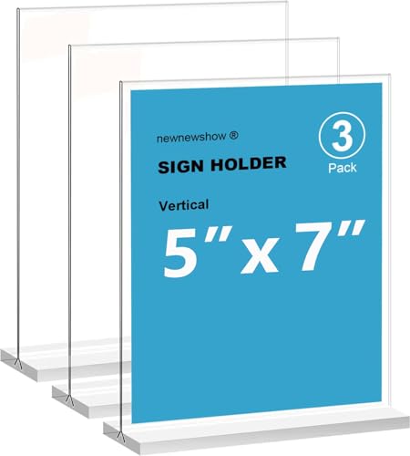newnewshow 5x7 Acrylic Sign Holder 3Pack, Double-Sided Display Stand, Plastic Card Holder for Business, Office, Party - size: 3 pack