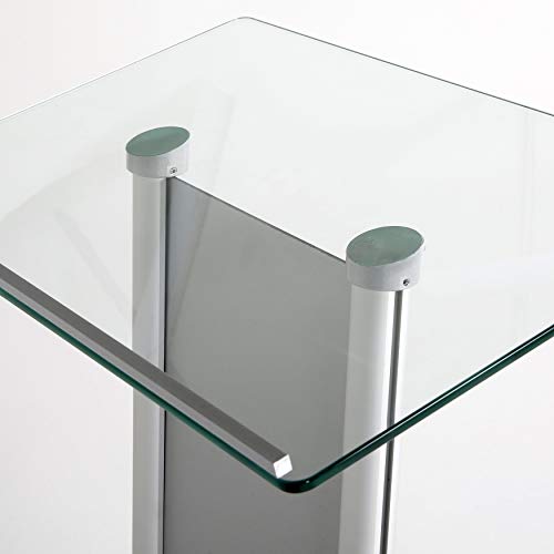 M&T Displays Tempered Clear Glass Conference Podium Stand with Aluminum Front Panel Silver Aluminum Body and Base 43.9 Inch Height Floor Standing Lectern Pulpit Desk for Classroom Church - color: Silver