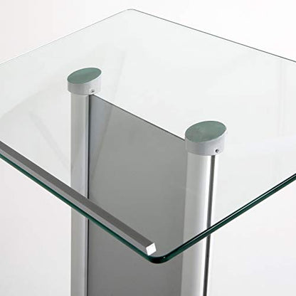 M&T Displays Tempered Clear Glass Conference Podium Stand with Aluminum Front Panel Silver Aluminum Body and Base 43.9 Inch Height Floor Standing Lectern Pulpit Desk for Classroom Church - color: Silver