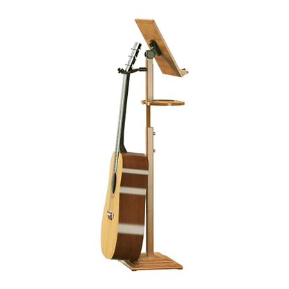 Sheet Music Stands-Bamboo Music Stand for Sheet Music& Desktop Book Stand With Tray Guitar Clip,Wooden Music Stand Portable Height Adjustable 39.37”to 51.2”Folding Holder Guitar Ukulele BassMusic - color: Tray + Guitar Clip+natural