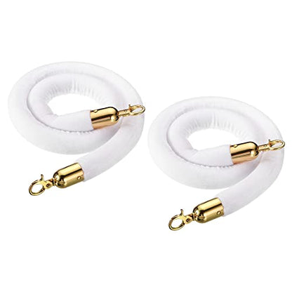 PATIKIL 4 Feet White Velvet Stanchion Rope, 2 Pack Crowd Control Barrier Rope with Snap Hooks for Posts Stands Queue Divider of Hotel Theater, Golden - color: White, size: 4 Feet