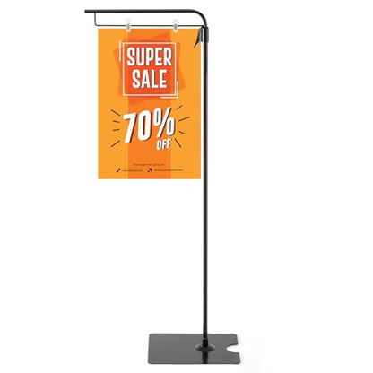 Blulu 1 Pcs Adjustable Hanging Poster Stand Sign Holder 43-87 Inch Pallet Floor Standing Poster Display Black Heavy Duty Double Sided Clip on Mobile Banner Stand with Base for Outdoor Hanging Display
