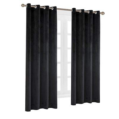 Velvet Curtain Set of 2 Velvet Thermal Blackout Curtain Panel Drapes Grommet Draperies Eyelet 52Wx108L inch Black(2 Panels) Theater| Bedroom| Living Room| Hotel - color: Black, size: 52Wx108L