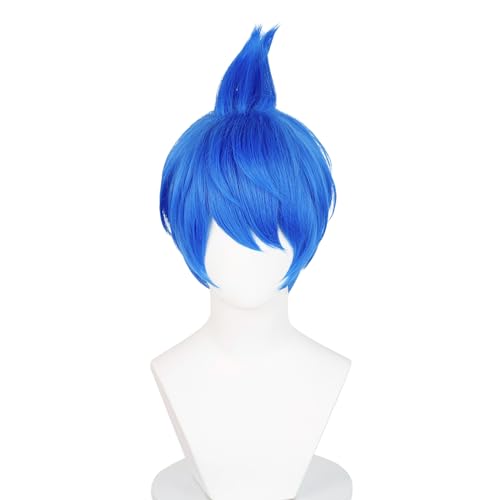 Short Blue Bob Wig Women Adult Unisex Blue Spiky Fluffy Wig + Wig Cap | Short Costume Synthetic Fiber Hair Wig for Halloween Cosplay Party - color: Blue