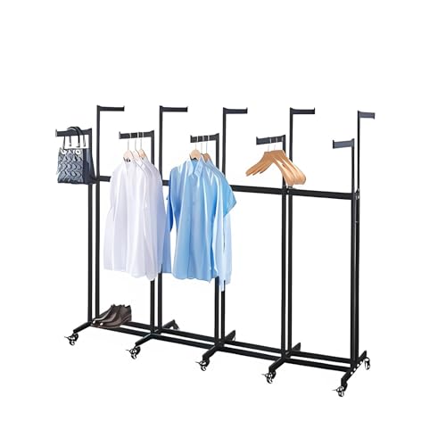 Floor Standing Metal Garment Rack - Heavy Retail Display Racks With Wheels | 10 Arms Clothing Rack, Square Tubing Portable Shirt Rack, Merchandise Display RackFor Hanging Clothes (XL-Black) - color: XL-Black