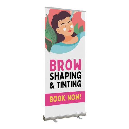 Lashes & Brows Retractable Stand Banner by DC | 33"x81" Roll-Up Display | Brow Shaping Tinting Book Naw Vertical Pull-Up Banner for Trade Shows & Events | Made in USA | (Stand Not Included) - color: Brow Shaping Tinting Book Naw, size: Retractable Banner