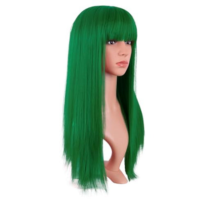 MapofBeauty 24 Inch Long Straight Flat Bangs Party Cosplay Wig, Grass Green | 60 cm Synthetic Hair Wig, Heat Resistant, Women - color: Grass Green