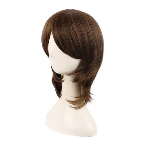 MapofBeauty 16 Inch Short Side Bangs Cosplay Layered Wig, Brown | 40 cm Synthetic Fiber Wig - color: Brown
