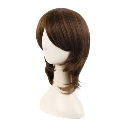 MapofBeauty 16 Inch Short Side Bangs Cosplay Layered Wig, Brown | 40 cm Synthetic Fiber Wig - color: Brown