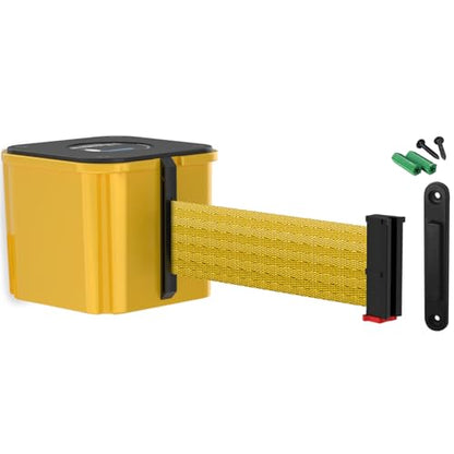 Wall Mounted Yellow Retracta-Belt 15' Yellow Belt Barrier | WM412 Series, Retractable Belt Wall Mounted Crowd Control Barrier with Receiving End - color: Yellow Case w/ Yellow Belt, size: 15' Belt