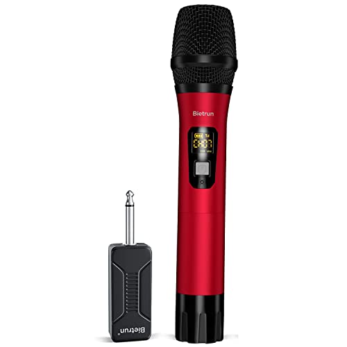 Wireless Microphone, Uhf Metal Dynamic Handheld Karaoke Mic, Rechargeable Receiver (Work 6hs),160ft Range, for Karaoke, Singing, Stage, Wedding, Speech, Karaoke Machine, Speaker, Amplifier, Mixer - color: Red