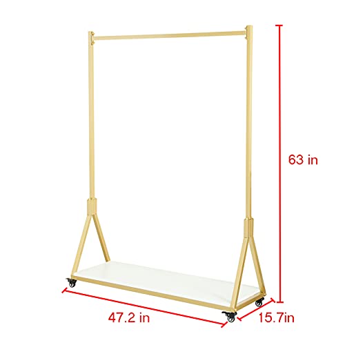 Modern Simple Heavy Duty Metal and Wood Rolling Clothing Garment Rack with Wheel,Creative Commercial Wedding Dress Display Shelf,Floor-Standing Clothes Hangers (Gold with Wood, 47.2" L) - color: Gold with Wood
