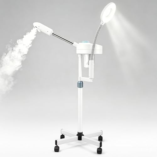 Artist hand Professional Facial Steamer with 5X LED Magnifying Lamp 2 in 1 | Esthetician Face Steamer for Facial Deep Cleansing, Facial Machine Fast Heat Moisturizing for Beauty Salon Spa Home Use - size: White Hot Only & Magnifire Lamp