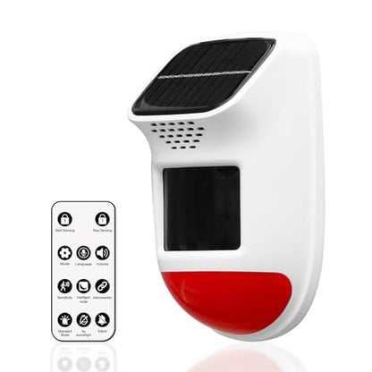 Solar Motion Sensor Alarm - 120dB IP65 Waterproof Security Siren with Remote & Strobe Light, 3 Modes for Yard/Farm/Home, 5-8m Pet-Friendly Detection (Animal Sound (Or You can add Your own Voice)) - style: Animal Sound (Or you can add your own voice)