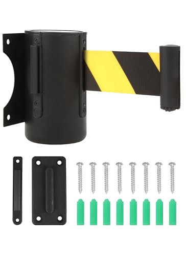 Wall Mount Retractable Barrier Belt, 16 Ft Crowd Control Retractable Belt with Steel Case Black and Yellow Belt - style: Strip color-1 PC