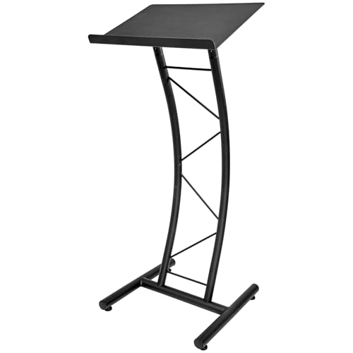Kingdom KML8CB All Metal-Constructed Curved Lectern with “H” Style Base, Stand up Church Pulpit, Slanted Lectern, Conference Podium for Speakers, Speeches, Other Occasions, Powder Coat Finish Black - size: Design 02