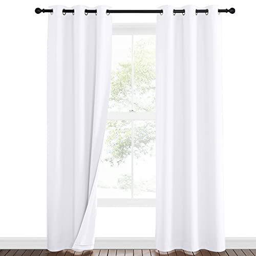 NICETOWN Sound Barrier 100% Blackout Divider Curtains 84", Noise, Heat and Cold Blocking Drapes with Felt Fabric Lining for Noise Reducing/Nursery/Daytime Sleep/Bedroom (White, 2 PCs, 34" Wide) - color: Pure White, size: 34"W x 84"L (Pack of 2)