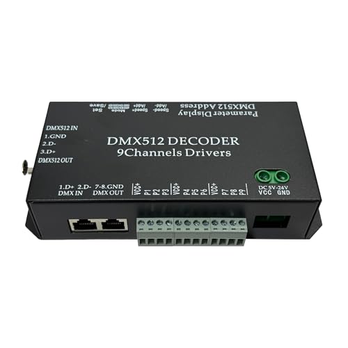 9 Channel DMX512 Decoder LED Controller, DC 5V-24V 5A/CH, RGB RGBW LED Lighting Driver, for Stage/Architectural/Event Lights, 4-Digit Display - size: 9-Channel DMX512 Decoder