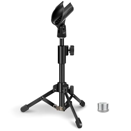 Desk Mic Stand, JCWINY Portable Foldable Microphone Tripod with Mic Clip Holder Adjustable Microphone Stand Desk Table for Blue Yeti Snowball Spark and Other Dynamic Microphones - style: Standard