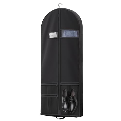 Lazebox 54" Travel Garment Bag with Accessories Zipper Pocket, Heavy Duty Suit Bag for Suits, Tuxedos, Dresses, Coats, Black, 1 pack - size: 54inch-1 pack-Black